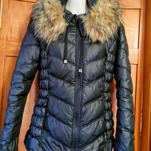 COPY - Guess Womens Black Faux Fur Hooded Puffer …